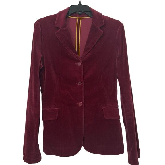 Theory Burgundy Merlot Velvet 3 Button Fitted Blazer Large Chic Luxe - Picture 1 of 11